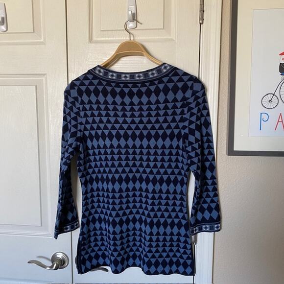Vintage Bill Blass Knit Tunic Silk Blue Black Diamond Print Women L Runs Small‎ - Picture 2 of 7
